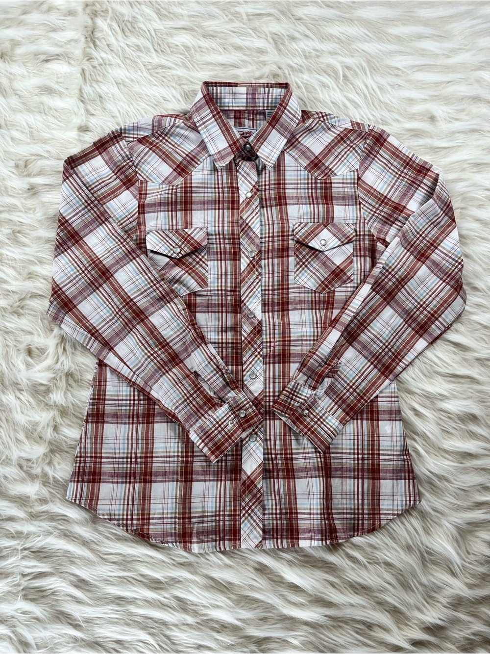 Roper Pearl Snap Shirt Women's M Red White Plaid